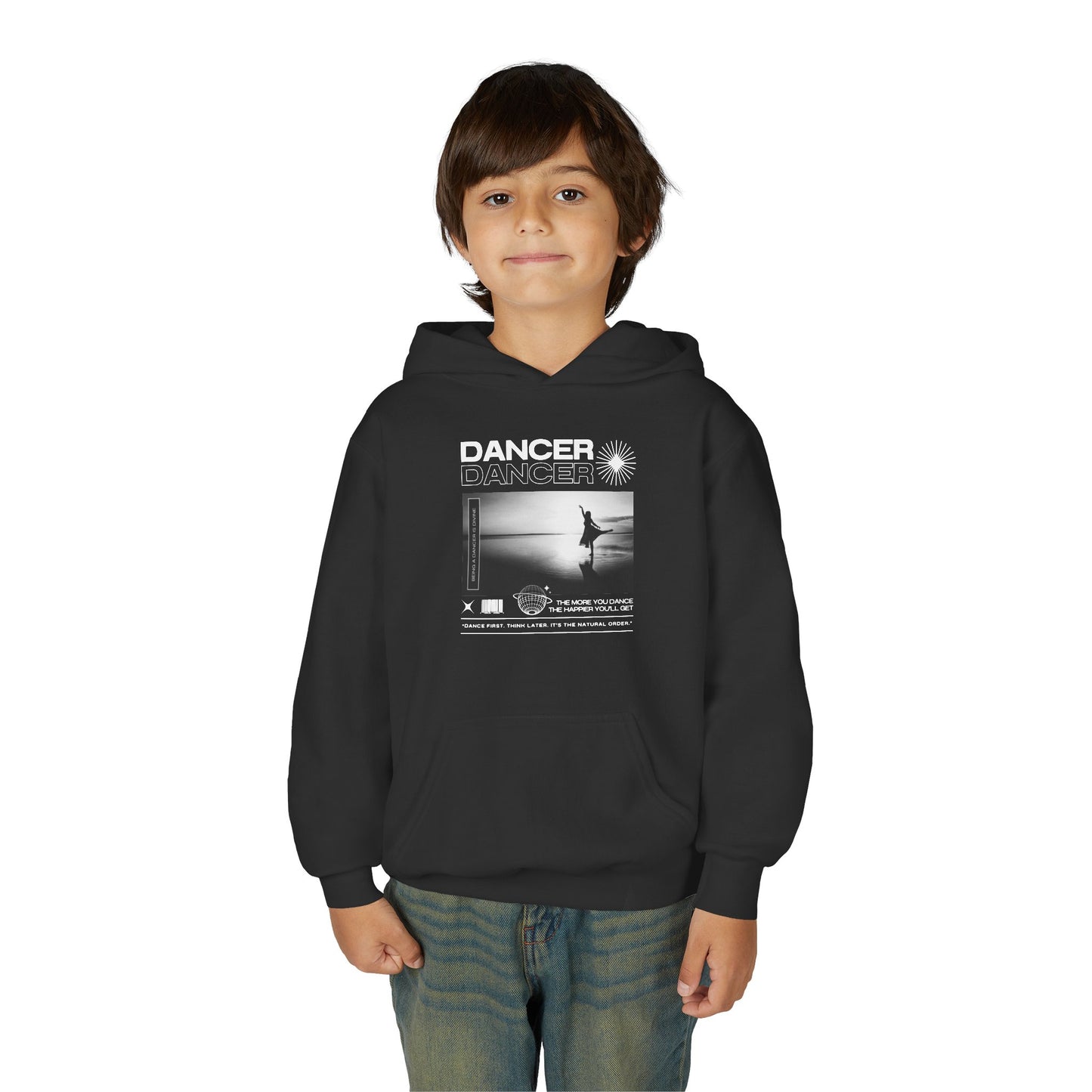 “Dancer” Arabesque on the Beach Graphic | Unisex Youth Hoodie – Streetwear-Inspired Ballet Dance Hoodie for Kids & Young Dancers
