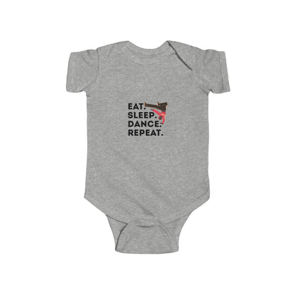 "Eat Sleep Dance Repeat" Infant Short Sleeve Bodysuit – Bold B-Boy Dance Graphic Baby Outfit for Hip-Hop Lovers