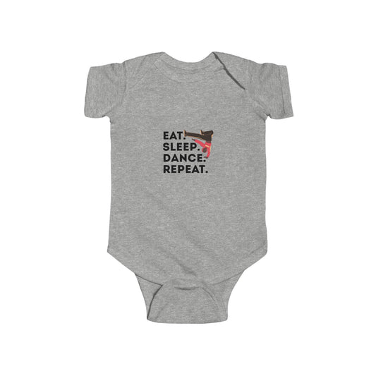 "Eat Sleep Dance Repeat" Infant Short Sleeve Bodysuit – Bold B-Boy Dance Graphic Baby Outfit for Hip-Hop Lovers