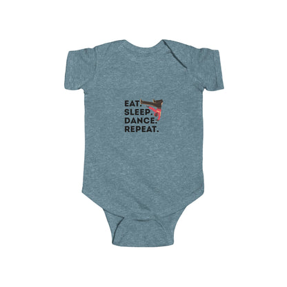 "Eat Sleep Dance Repeat" Infant Short Sleeve Bodysuit – Bold B-Boy Dance Graphic Baby Outfit for Hip-Hop Lovers