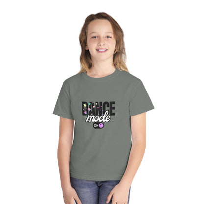 “Dance Mode On" Comfort Colors Youth Midweight  T-Shirt – Pastel Stars & Smiley Face Dance Graphic Tee for Kids