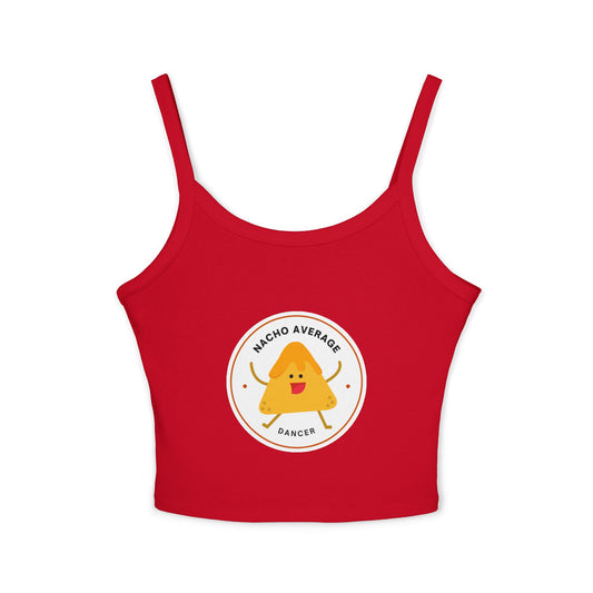 "Nacho Average Dancer" Women’s Spaghetti Strap Tank Top – Cute Nacho Dance Graphic | Funny Pun Apparel for Dancers & Food Lovers