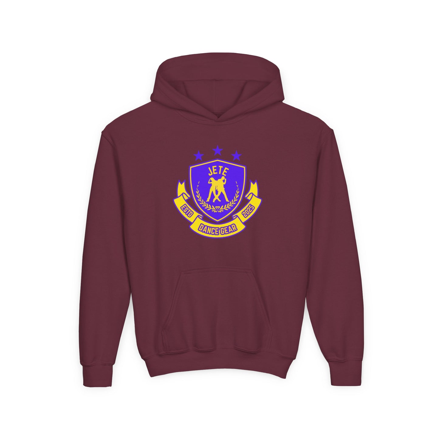 "Jeté Dance Gear" Youth Hooded Sweatshirt – Collegiate-Inspired Dance Team Graphic Hoodie for Kids and Teens