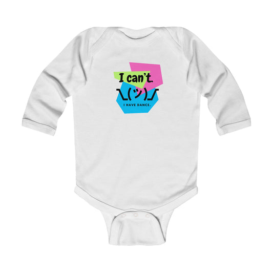 "I Can't. I Have Dance." Infant Long Sleeve Bodysuit – Retro 80's Emoji Dance Graphic Baby Outfit for Future Performers