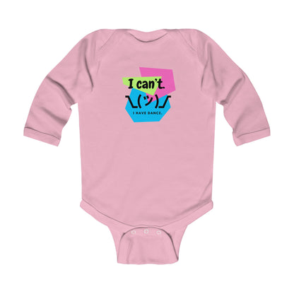 "I Can't. I Have Dance." Infant Long Sleeve Bodysuit – Retro 80's Emoji Dance Graphic Baby Outfit for Future Performers