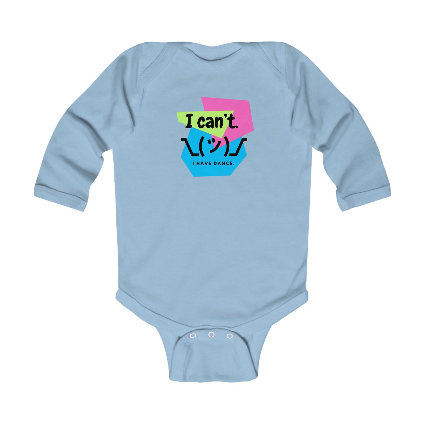 "I Can't. I Have Dance." Infant Long Sleeve Bodysuit – Retro 80's Emoji Dance Graphic Baby Outfit for Future Performers
