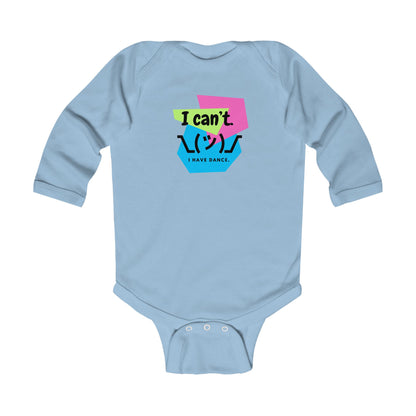 "I Can't. I Have Dance." Infant Long Sleeve Bodysuit – Retro 80's Emoji Dance Graphic Baby Outfit for Future Performers