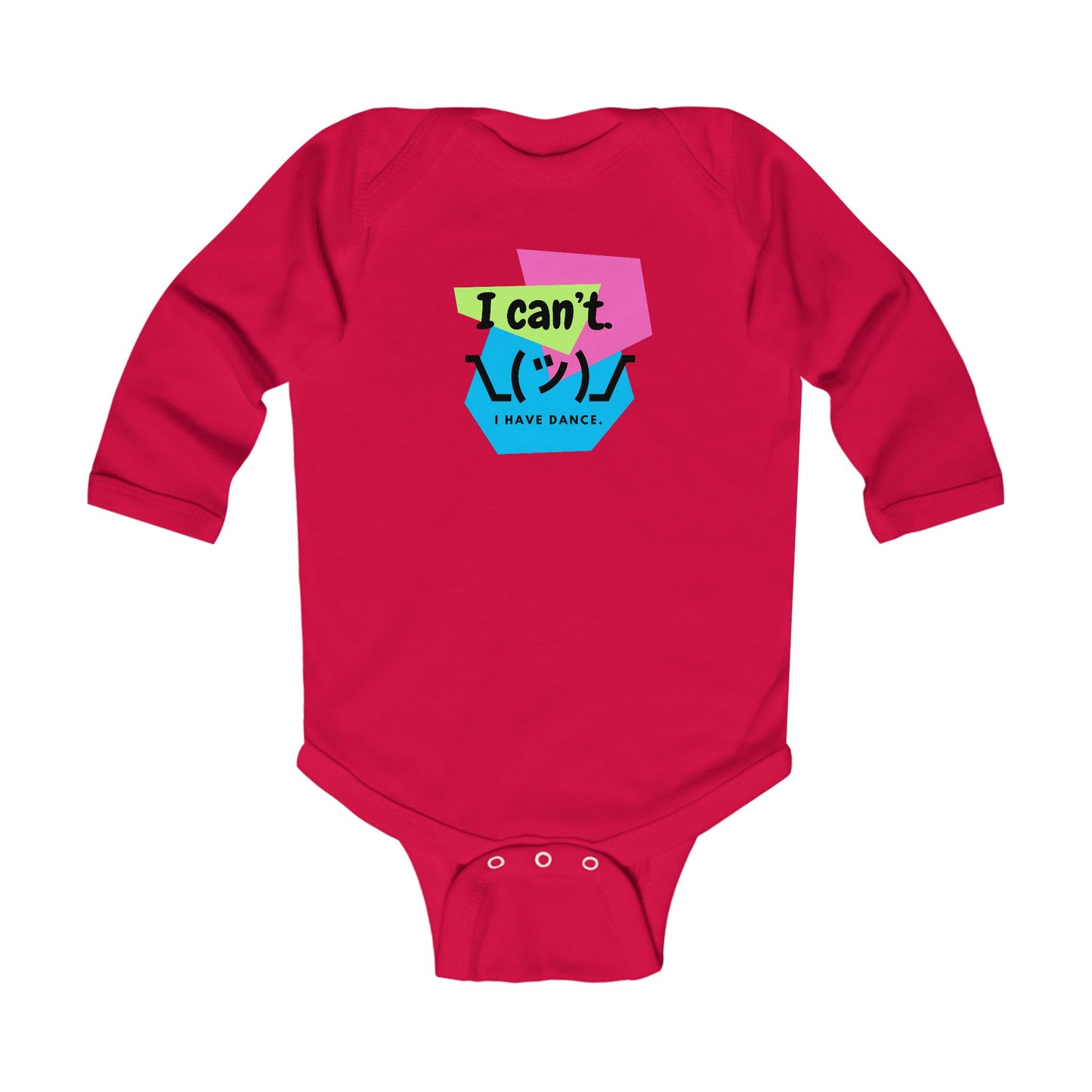 "I Can't. I Have Dance." Infant Long Sleeve Bodysuit – Retro 80's Emoji Dance Graphic Baby Outfit for Future Performers