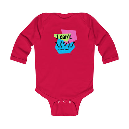 "I Can't. I Have Dance." Infant Long Sleeve Bodysuit – Retro 80's Emoji Dance Graphic Baby Outfit for Future Performers