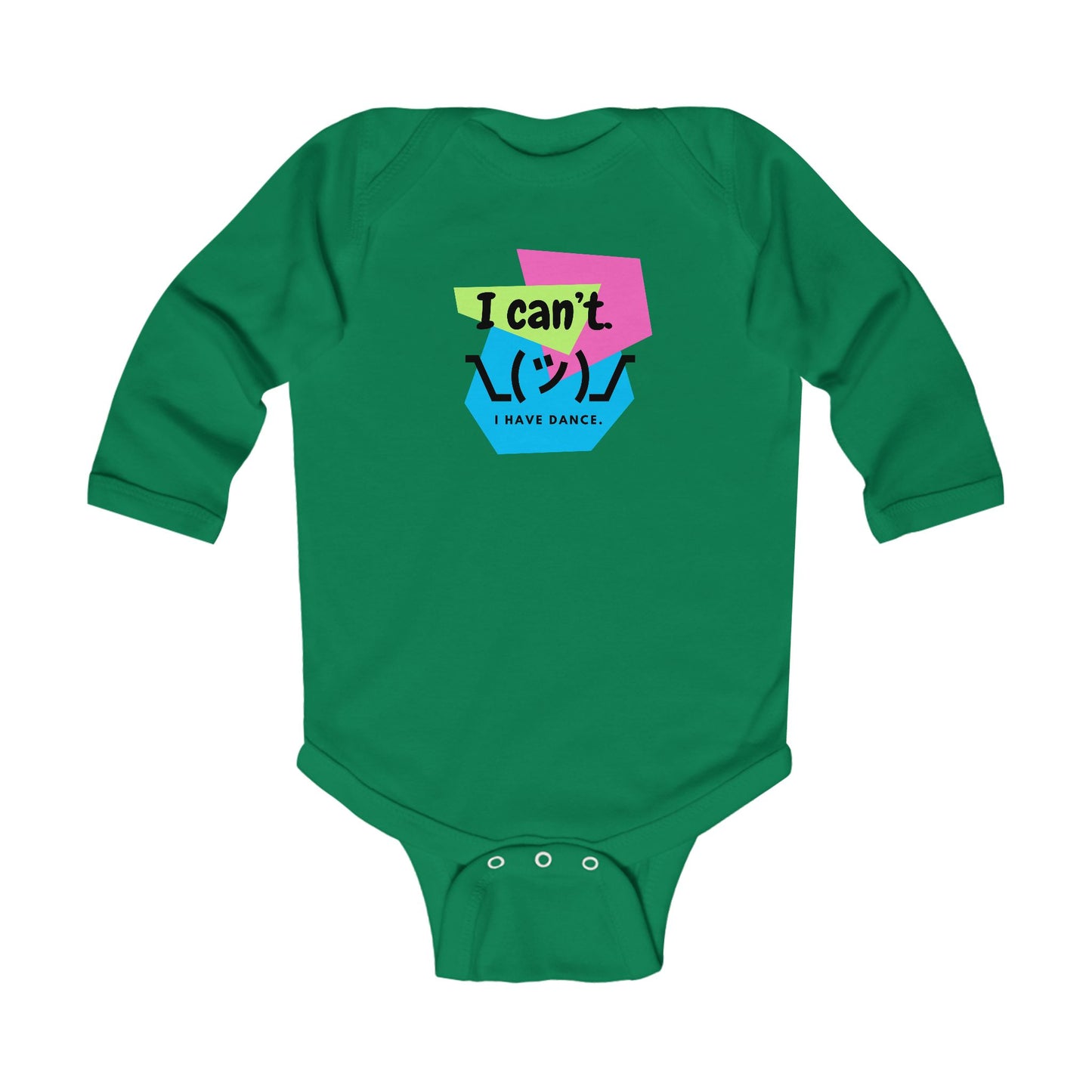 "I Can't. I Have Dance." Infant Long Sleeve Bodysuit – Retro 80's Emoji Dance Graphic Baby Outfit for Future Performers