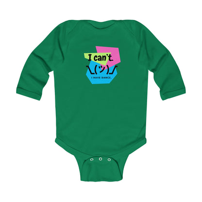 "I Can't. I Have Dance." Infant Long Sleeve Bodysuit – Retro 80's Emoji Dance Graphic Baby Outfit for Future Performers