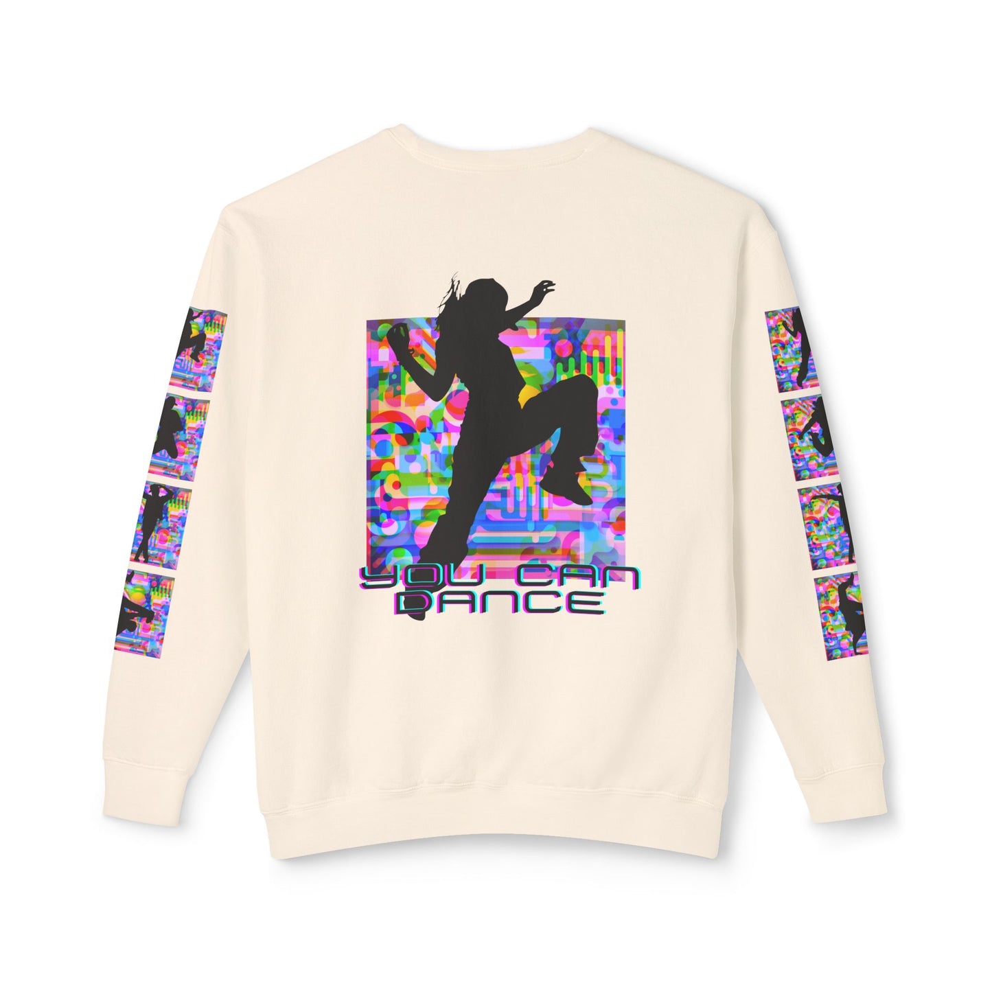Levels Premium Collection Dance Crewneck Sweatshirt – Vibrant Unisex Streetwear Pullover with "Levels Pictures Textures" Front Text and Dancer Silhouettes on Sleeves