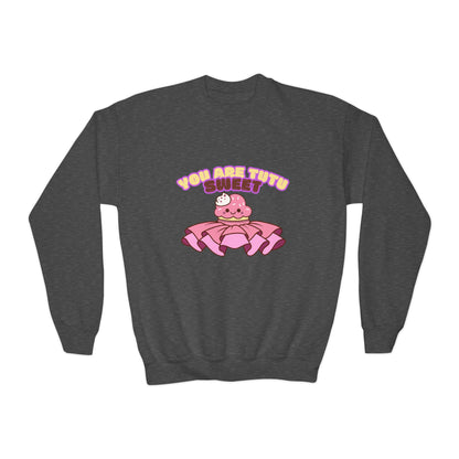 "You Are Tutu Sweet" Youth Crewneck Dance Sweatshirt – Kawaii Cupcake Graphic | Cute Ballet Themed Kids Pullover