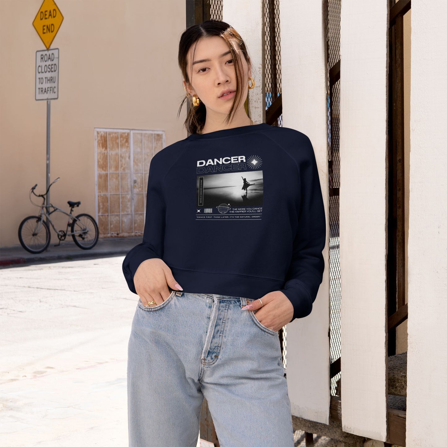 “Dancer” Arabesque on the Beach Graphic | Streetwear-Inspired Ballet Dance Sweatshirt for Dancers & Enthusiasts - Women’s Cropped Sweatshirt
