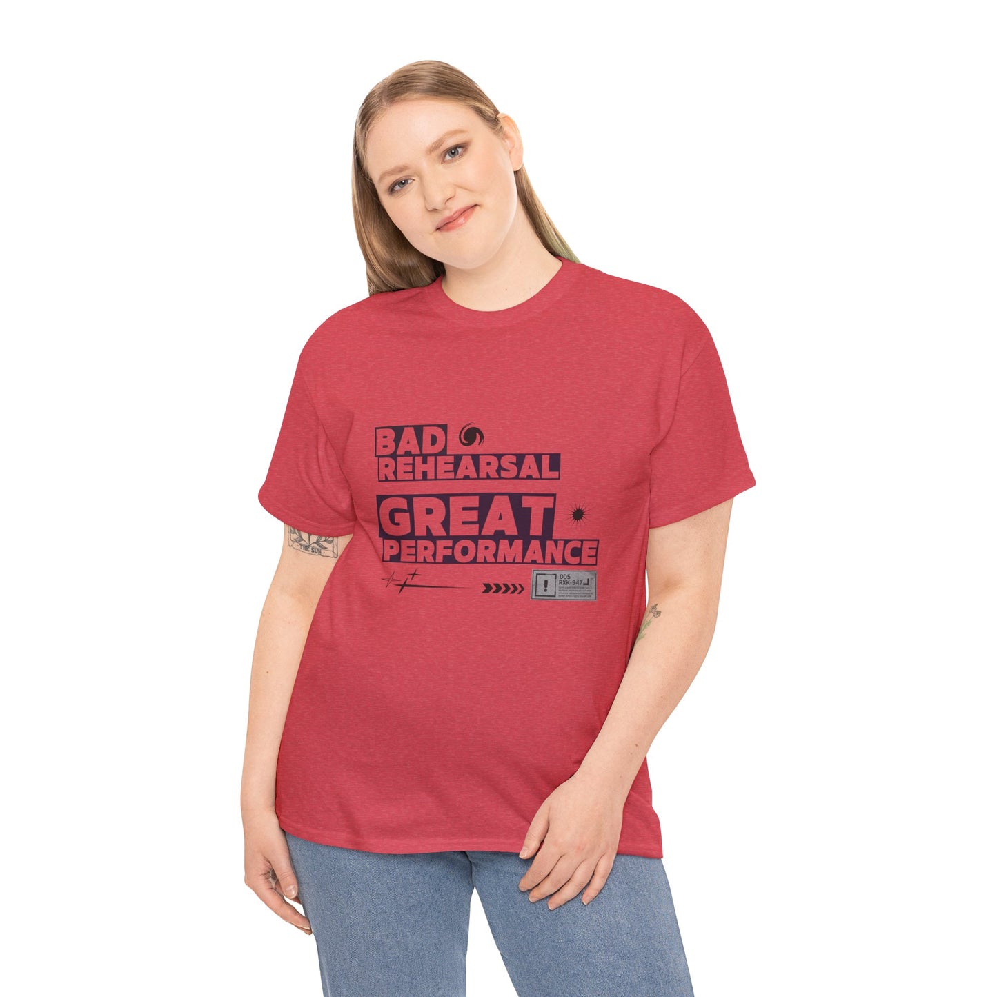"Bad Rehearsal, Great Performance" Dance Quote Tee – Unisex Heavy Cotton T-Shirt with Streetwear-Inspired Graphic for Dancers
