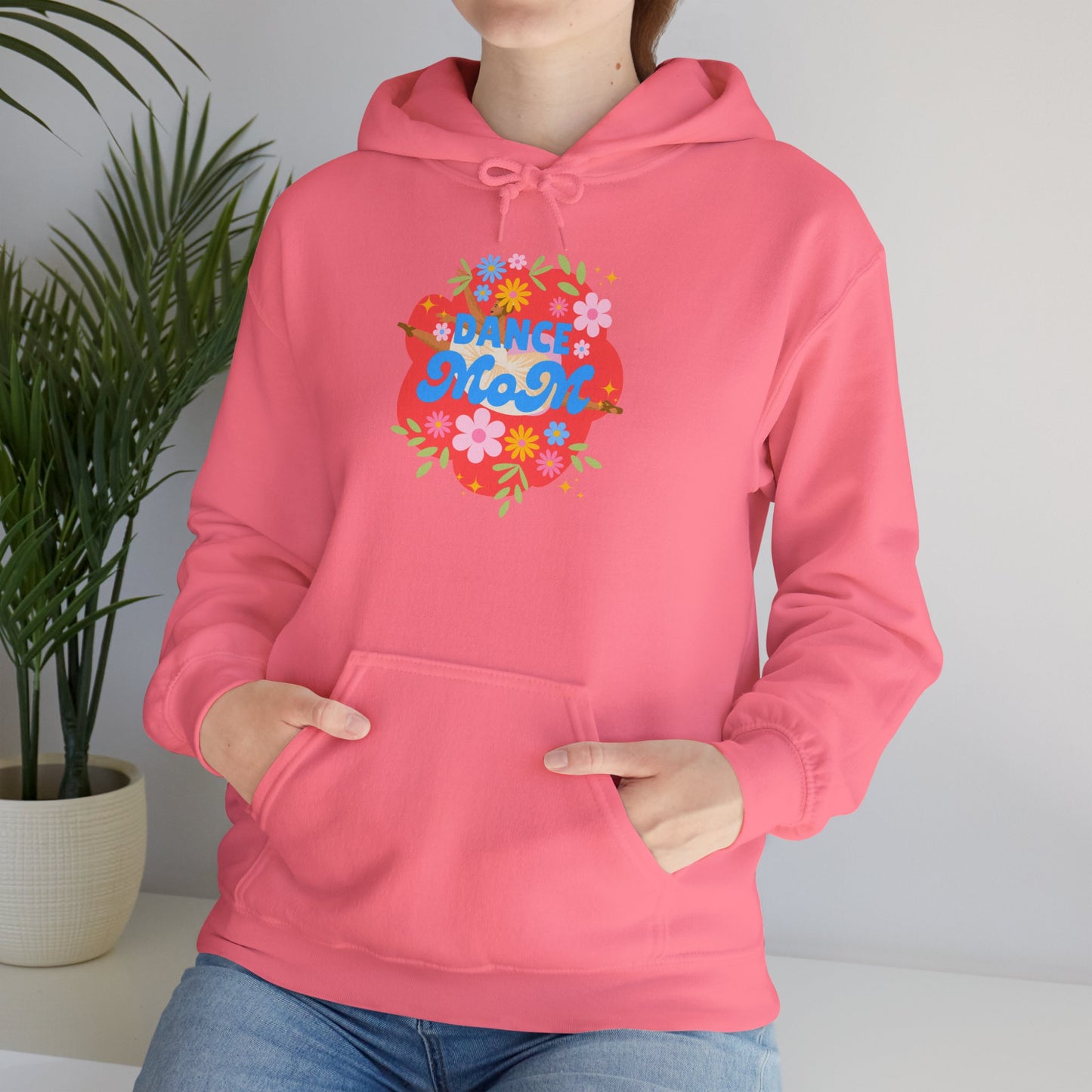 "Dance Mom" Superhero Hoodie – Floral Front Graphic & Fun Back Design | Unisex Hooded Sweatshirt for Proud Dance Parents