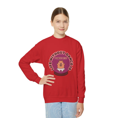 "Life Without Dance Is Pointeless" – Cute Dancing Capybara Youth Crewneck Sweatshirt | Funny Animal Dance Kids Pullover