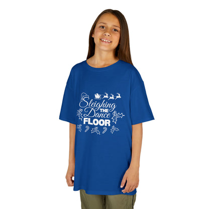 “Sleighing the Dance Floor” YOUTH TEE Short Sleeve with Santa’s Sleigh and Reindeer – Festive Christmas Dance Shirt for Kids and Young Dancers