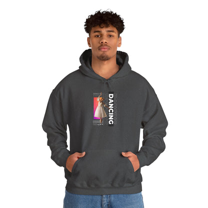 “Dancing” Text with Streetwear-Style Female Dancer Graphic - Unisex Heavy Blend™ Hooded Sweatshirt – Cozy Dance Hoodie for Ballet & Hip-Hop Enthusiasts