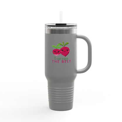 "Turnip the Beet" 40oz Insulated Travel Mug – Cute Veggie Dance Pun Tumbler for Music & Dance Lovers | Jete Shop 🥬🎶✨