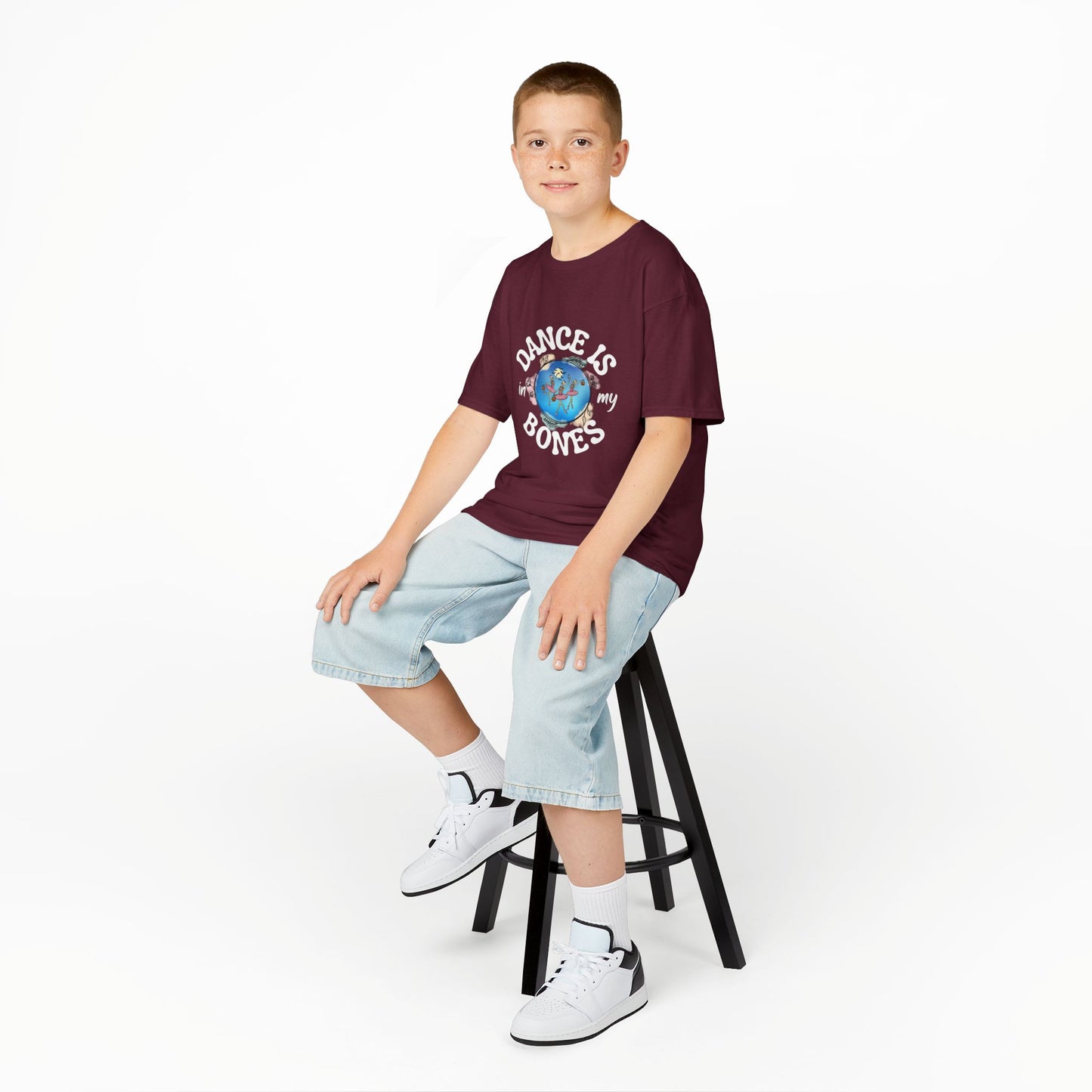 "Dance Is in My Bones” Halloween Dance T-Shirt with Dancing Skeletons Graphic - Kids Heavy Cotton™ Tee