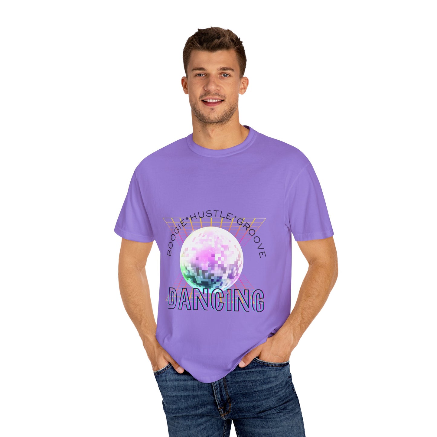 "Boogie, Hustle, Groove - Dancing" Streetwear Dance Graphic – Unisex Garment-Dyed T-Shirt