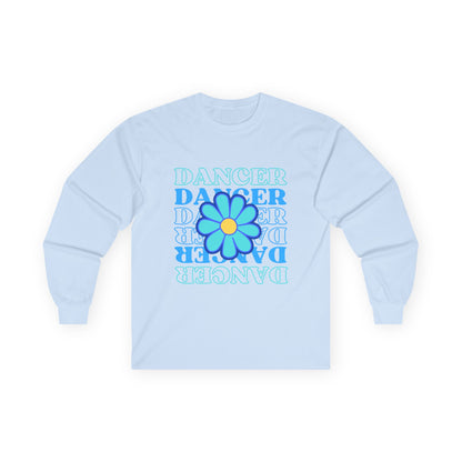 "Dancer" Unisex Long Sleeve Tee – Elegant Floral Text Graphic Dance Shirt for Performers, Instructors & Studio Style