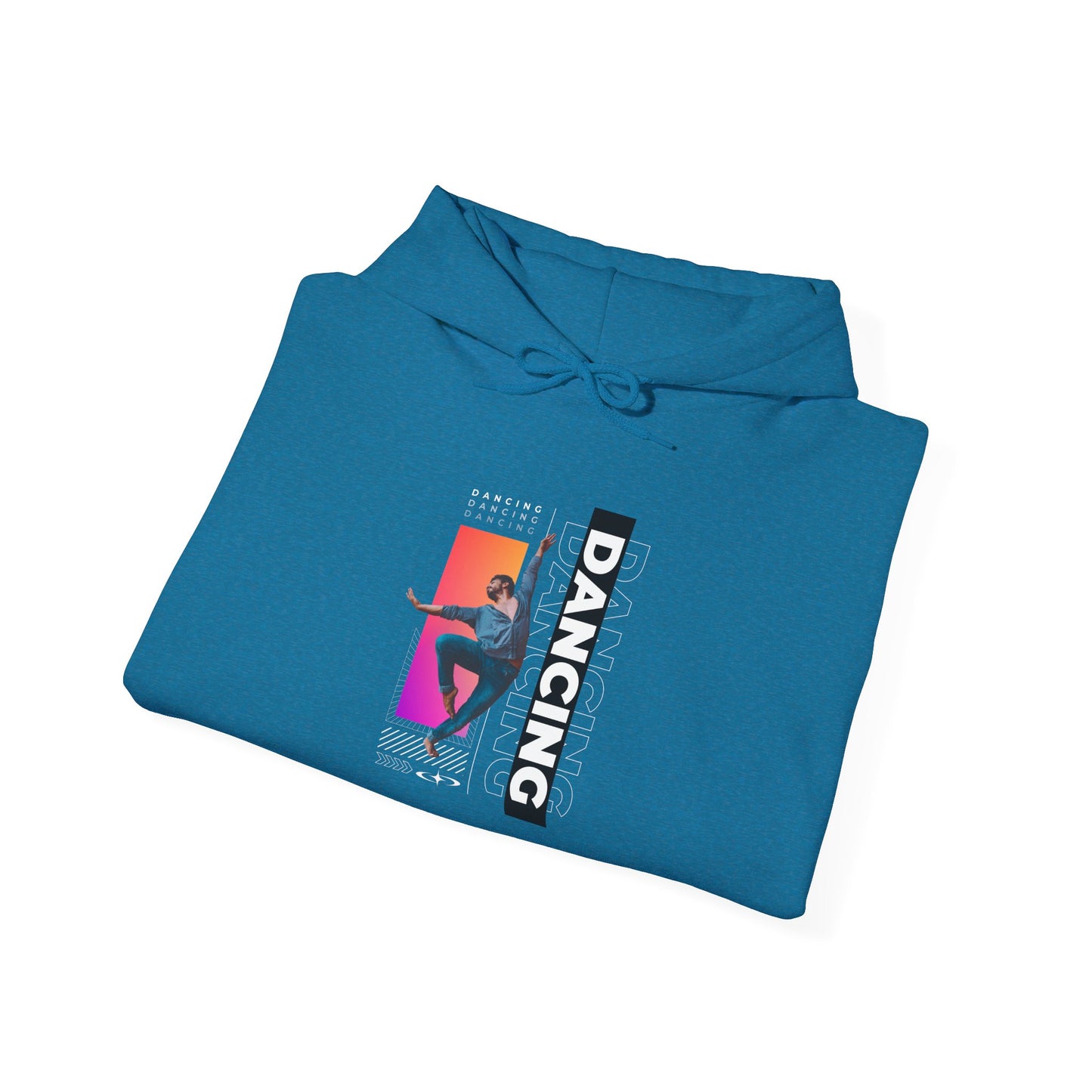 “Dancing” Text with Streetwear-Style Male Dancer Graphic – Unisex Heavy Blend™ Hooded Sweatshirt – Cozy Dance Hoodie for Performers & Dance Enthusiasts