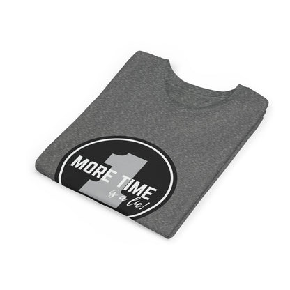 “One More Time is a Lie” Bold Emblem Dancer Graphic T-Shirt for Kids – Funny Dance Rehearsal Shirt - Youth Dance Tee