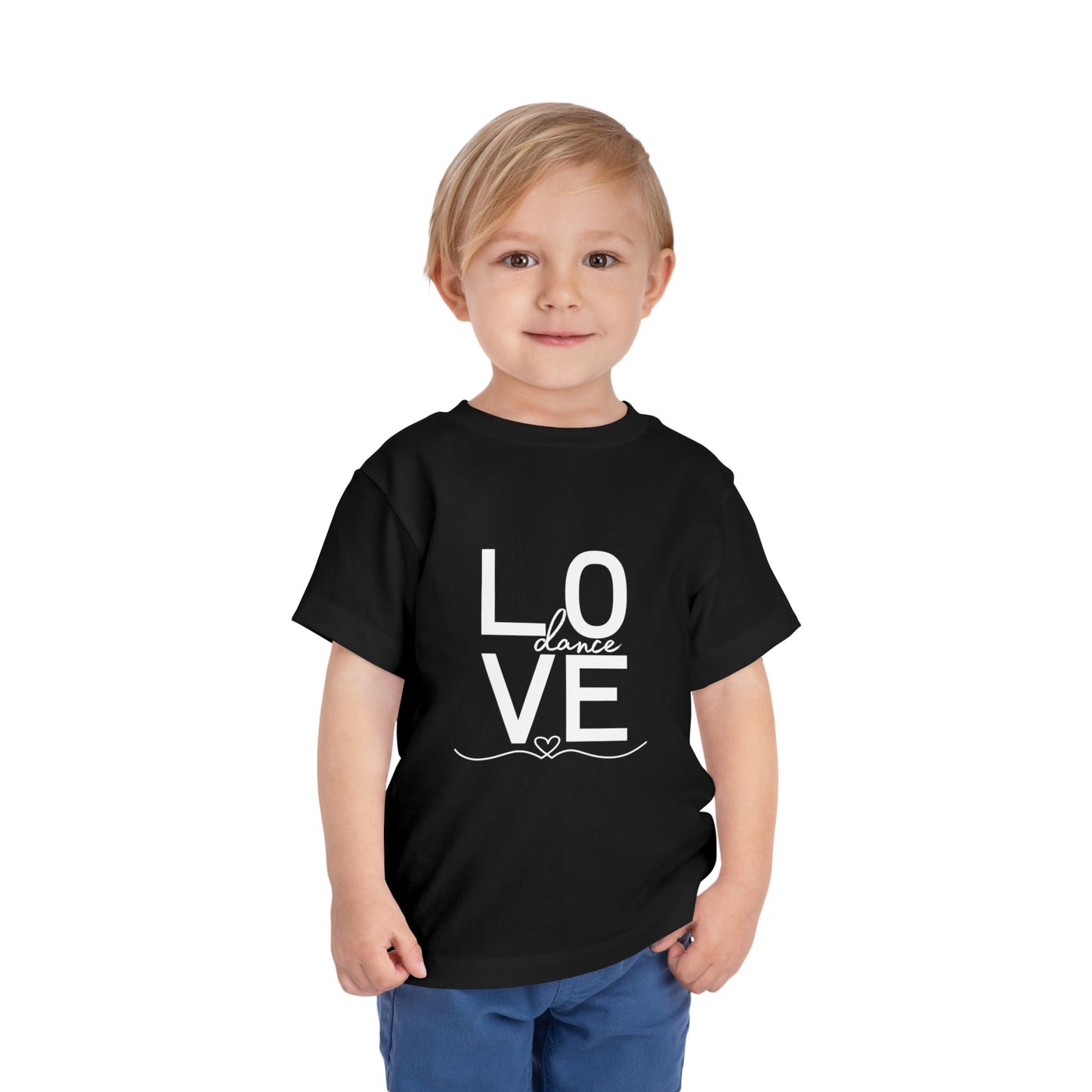 "LOVE Dance" Toddler Short Sleeve Tee – Script Letter Graphic Dance Lover T-Shirt