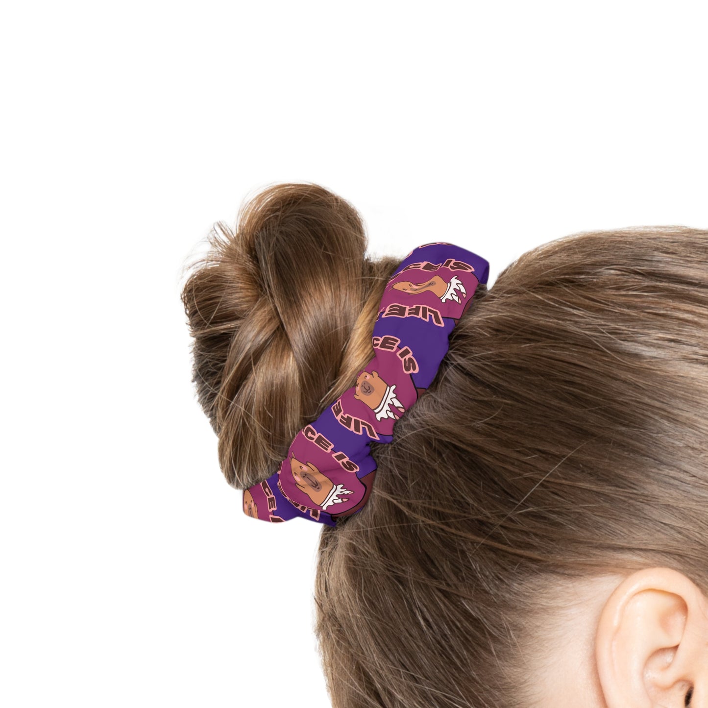 “Life Without Dance Is Pointeless” Scrunchie – Funny Ballet Pun Hair Accessory with Cute Dancing Capybara Graphic