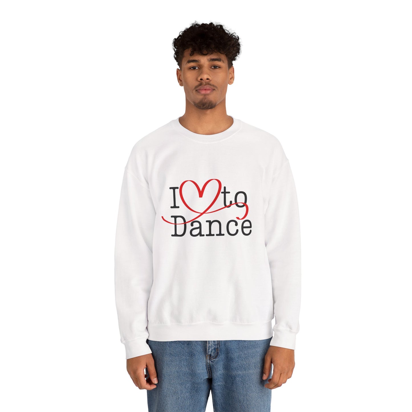 "I Love to Dance" Unisex Crewneck Sweatshirt – Dance Lover Gift with Hand-Drawn Heart Graphic