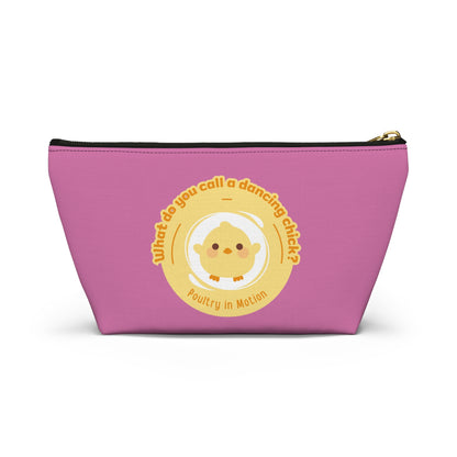 "What do you call a dancing chick? Poultry in Motion." Makeup Bag – Funny Dancing Chick Pun with Cute Chicken Graphic – Dance-Themed Zipper Pouch for Cosmetics, Accessories & Gifts