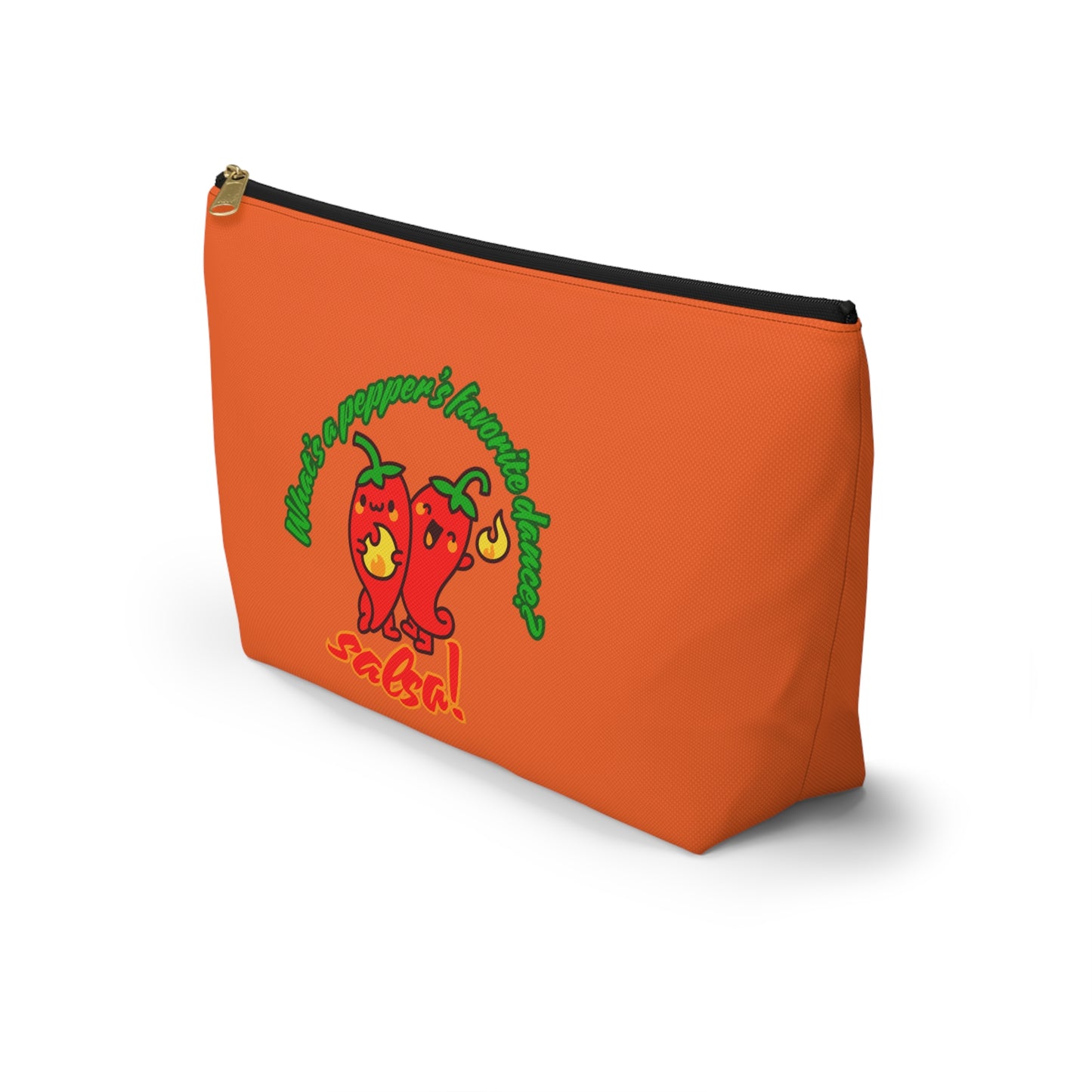 "What’s a Pepper’s Favorite Dance? Salsa!" Makeup Bag – Funny Dance Pun with Colorful Pepper Graphic – Cute Zipper Pouch for Cosmetics, Accessories & Gifts