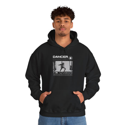 “Dancer” Text with Jazz-Inspired Streetwear-Style Pose Graphic – Unisex Heavy Blend™ Hooded Sweatshirt – Cozy Dance Hoodie for Jazz Dancers & Performing Arts Lovers  "