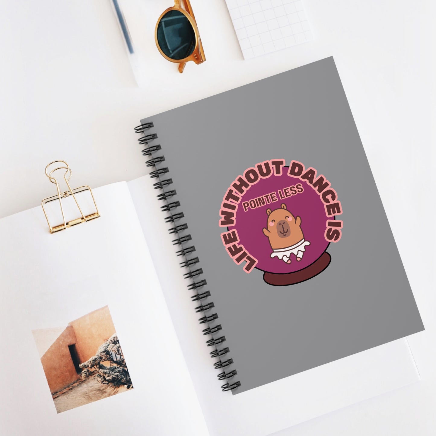 "Life Without Dance Is Pointeless" Spiral Notebook – Funny Ballet Pun Journal with Cute Dancing Capybara Graphic for Dancers & Animal Lovers