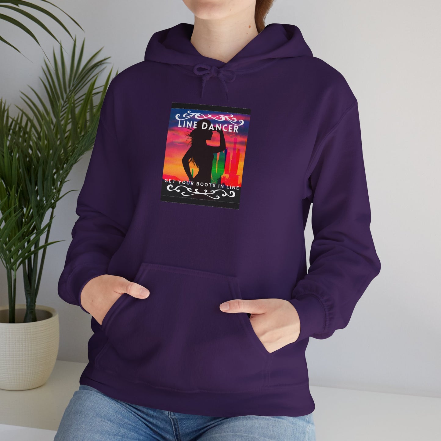 "Line Dancer, Get Your Boots in Line" Western-Inspired Graphic – Unisex Heavy Blend™ Hooded Sweatshirt