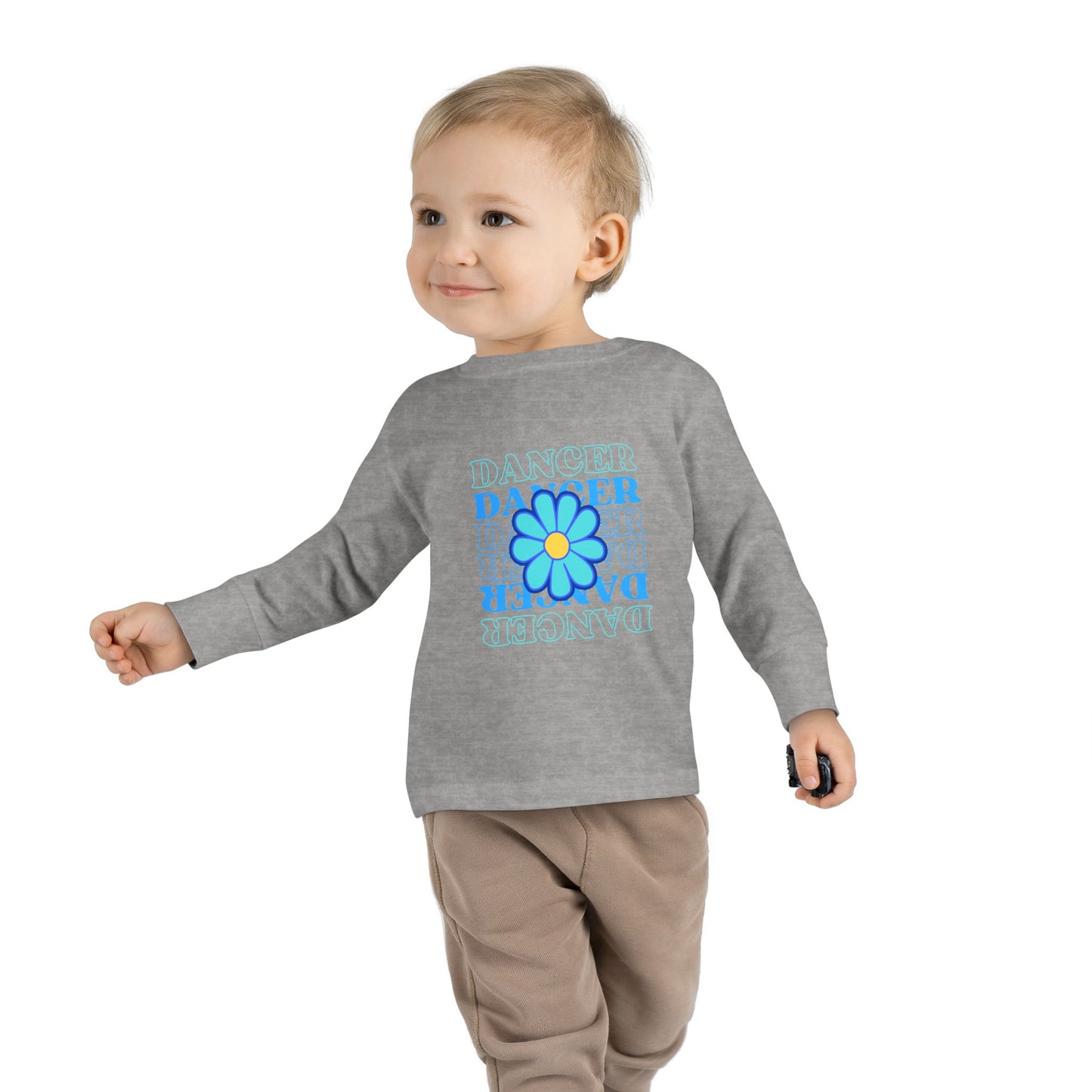 "Dancer" Toddler Long Sleeve Dance T-Shirt – Floral Text Graphic Shirt for Kids