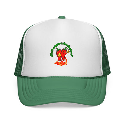 “What’s a Pepper’s Favorite Dance? Salsa!” Funny Unisex Cap with Cute Chili Pepper Graphic, Salsa Dance Trucker Hat – Dance-Themed Hat for Dancers & Foodies