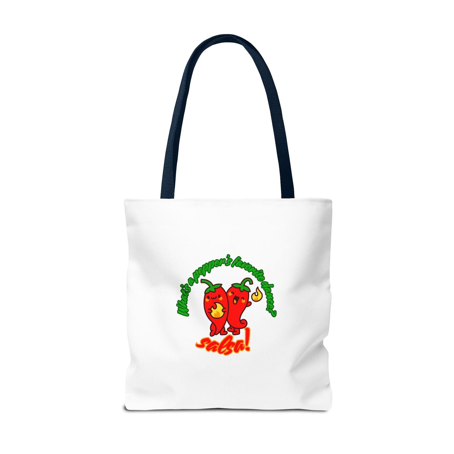 “What’s a Pepper’s Favorite Dance? Salsa!” Salsa Dance Pun Tote Bag – Funny Kawaii Pepper Graphic Canvas Bag for Dancers & Food Lovers