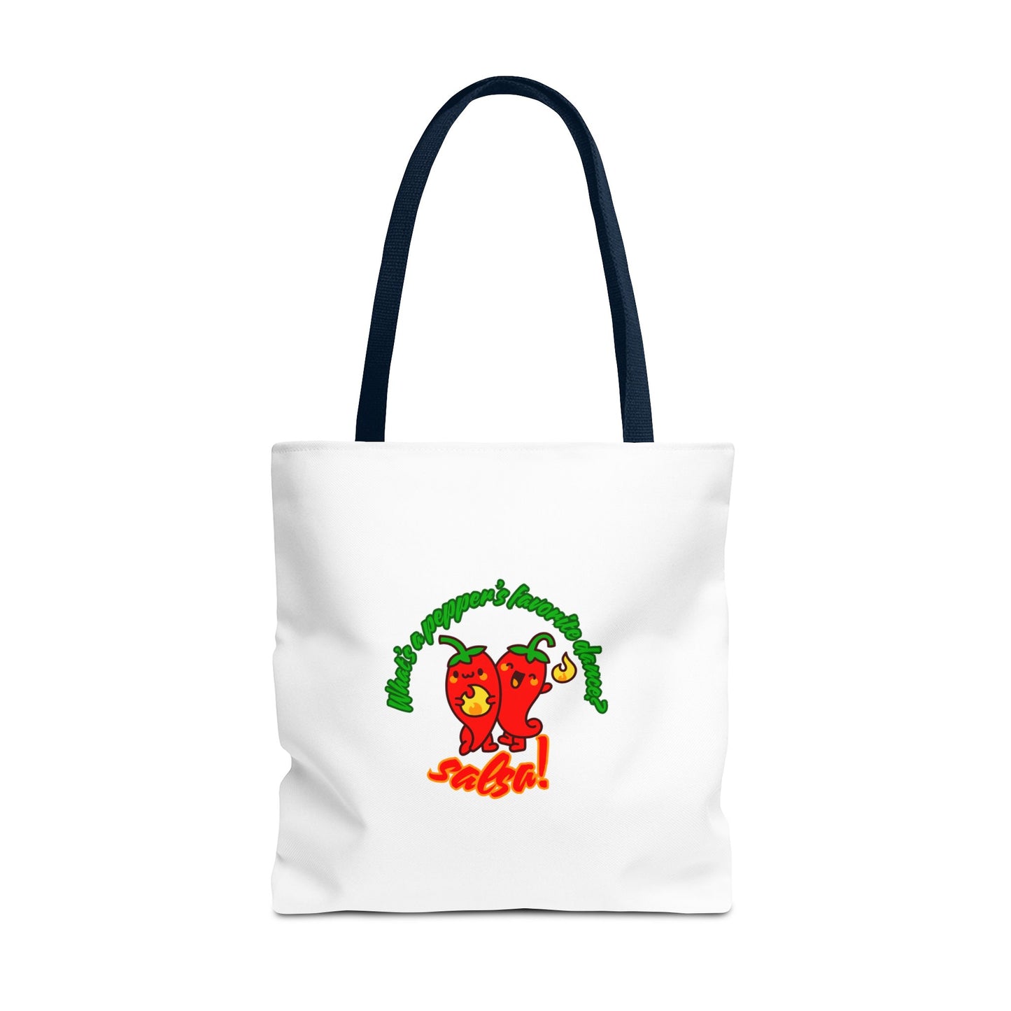 “What’s a Pepper’s Favorite Dance? Salsa!” Salsa Dance Pun Tote Bag – Funny Kawaii Pepper Graphic Canvas Bag for Dancers & Food Lovers