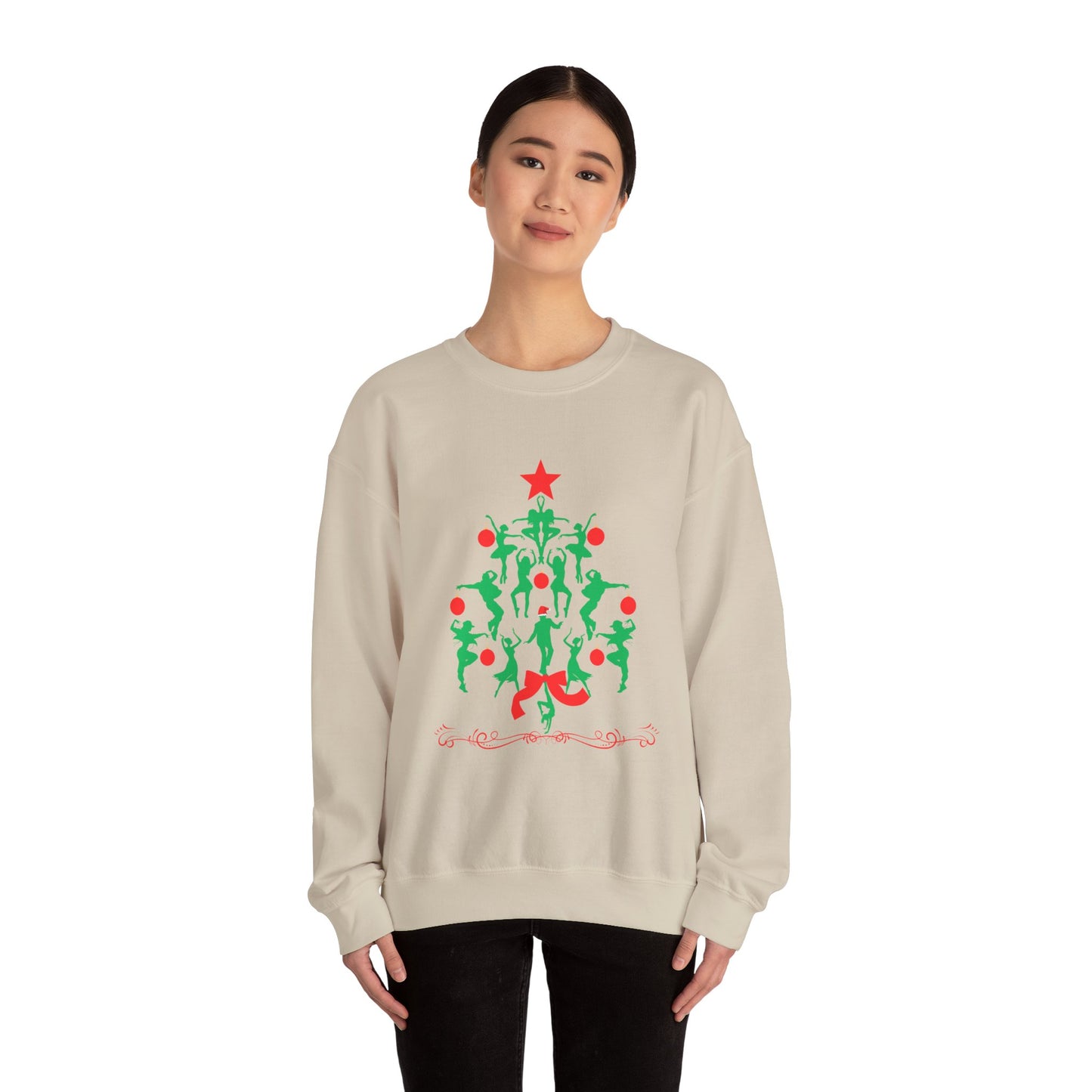 "Christmas Tree Dancer Silhouette" ADULT SWEATSHIRT Unisex Heavy Blend Crewneck – Festive Ballet & Dance Holiday Sweatshirt for Dancers, Teachers, and Studios