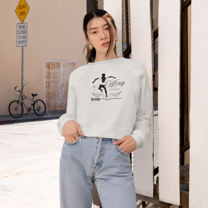 “On a Wing and a Prayer” Tap Dancer One-Footed Wing Graphic | Streetwear-Inspired Tap Dance Sweatshirt for Dancers & Performers - Women’s Cropped Sweatshirt