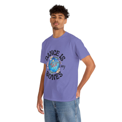 “Dance Is in My Bones” Halloween Dance T-Shirt with Dancing Skeletons Graphic - Unisex Heavy Cotton Tee