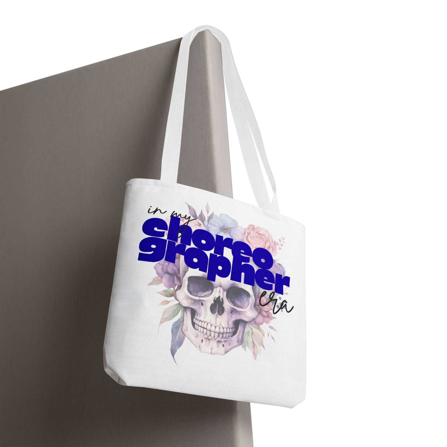In My Choreographer Era Tote Bag with Colored Handles – Pastel Floral Skull Dance-Inspired Carryall