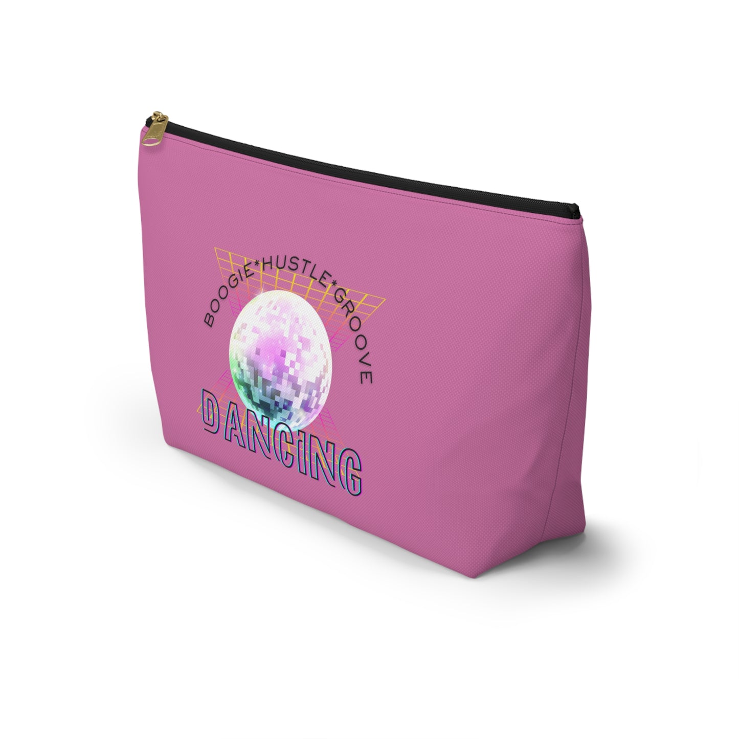 "Boogie, Hustle, Groove - Dancing" Retro Dance-Inspired Makeup Bag | Funky Bold Accessory Pouch for Dancers