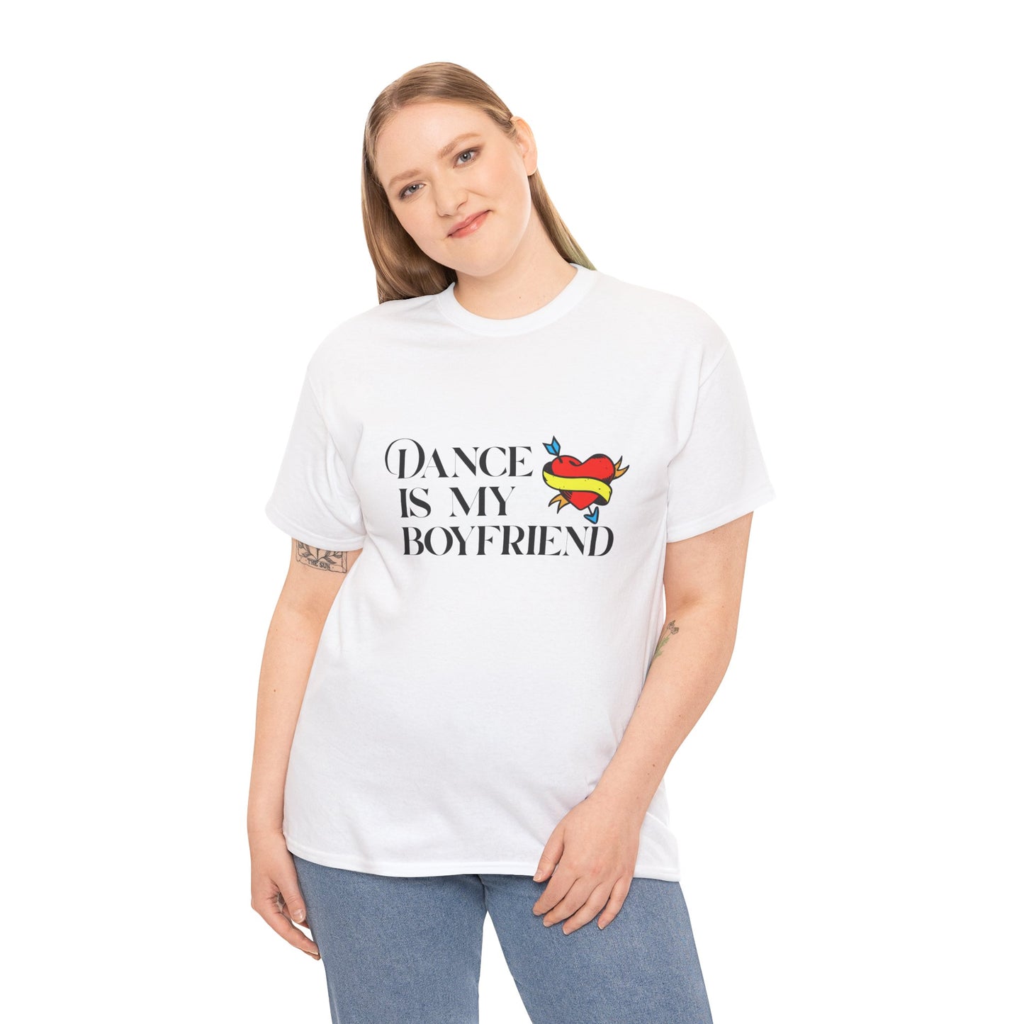 "Dance Is My Boyfriend" Unisex Heavy Cotton Tee – Cute Heart Tattoo Graphic Dance Lover T-Shirt