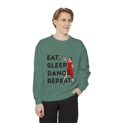 "Eat, Sleep, Dance, Repeat" Unisex Lightweight Crewneck Sweatshirt – Bold Dance Graphic Pullover for Dancers & Studio Life Enthusiasts