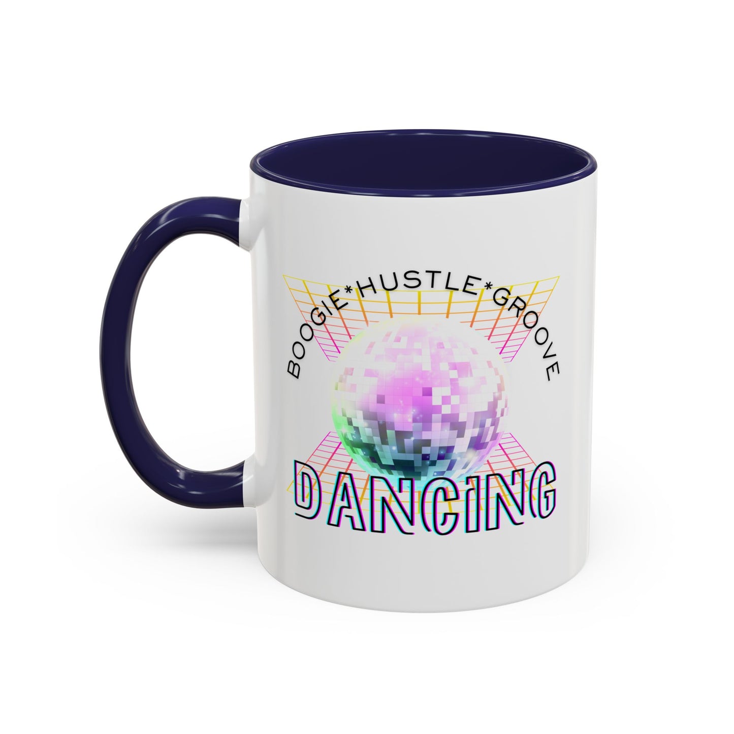 "Boogie, Hustle, Groove - Dancing" Disco Accent Coffee Mug – Fun Retro Dance Gift for Coffee Lovers