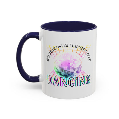 "Boogie, Hustle, Groove - Dancing" Disco Accent Coffee Mug – Fun Retro Dance Gift for Coffee Lovers